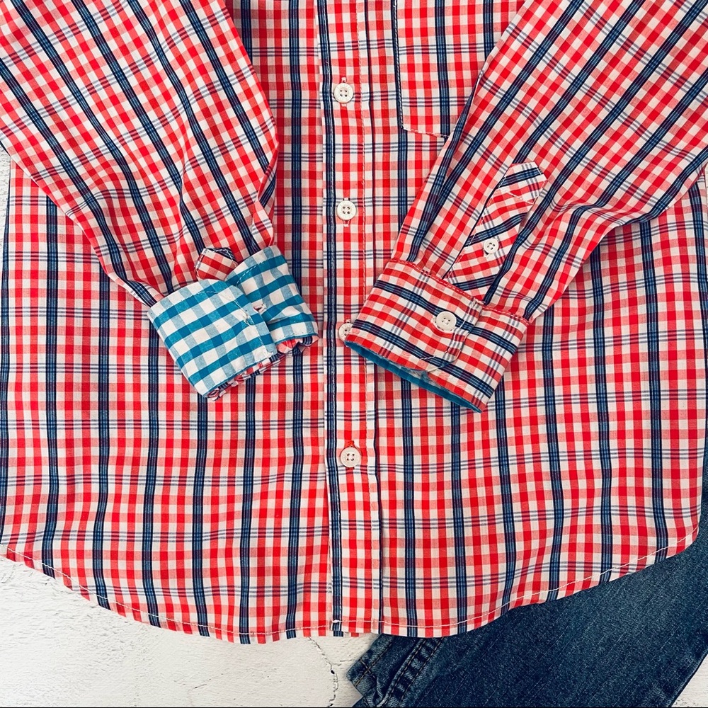 Izod Boys Plaid Button Down Shirt Size L (8-10) - Picture 6 of 7